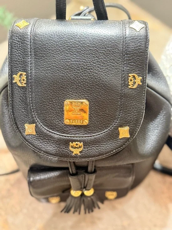 MCM Black Leather Visetos Mini Backpack with Gold Accents - Picture 2 of 16